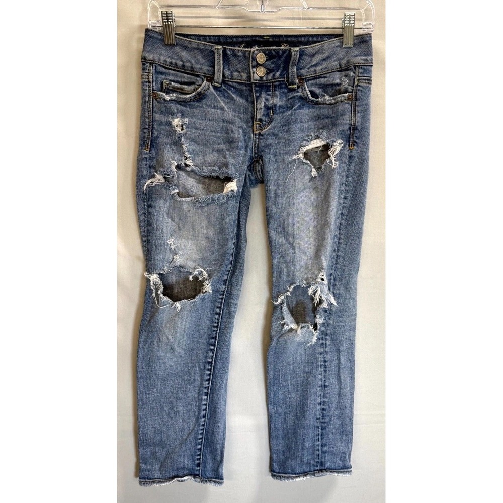 American Eagle Outfitters Artist Jeans Womens 00 Blue Denim Cotton Distressed